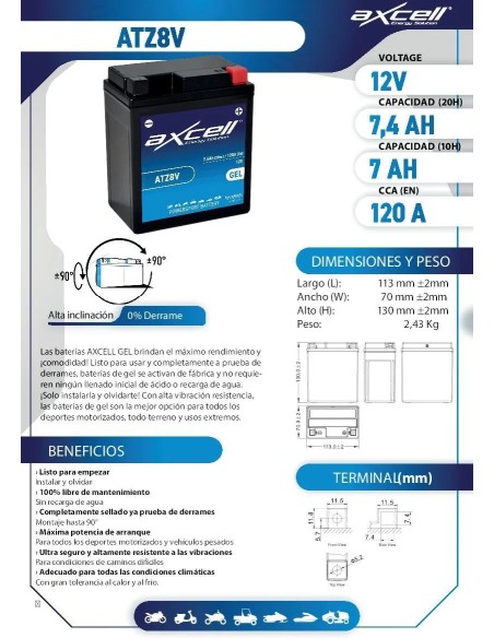 Batería moto Axcell GEL ATZ8V