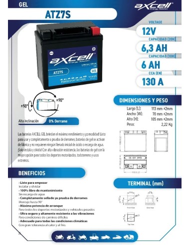 Batería moto Axcell GEL ATZ7S