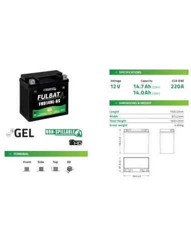 bateria harley davidson ytx14lbs gel high power fulbat fhd14hl ytx14l bs
