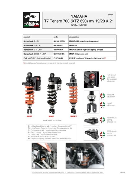 amortiguador trasero matris yamaha tenere 700 my144 09rk