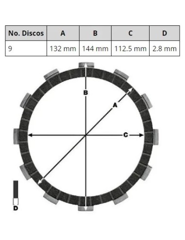 kit de discos de embrague de friccion organico 9 piezas