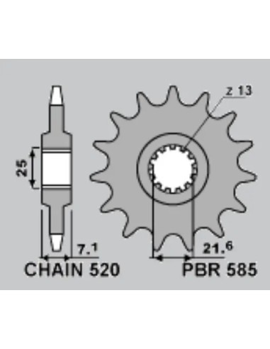 pinon delantero de acero pbr 585f racing 14z tamano 520 585f 14 18nc