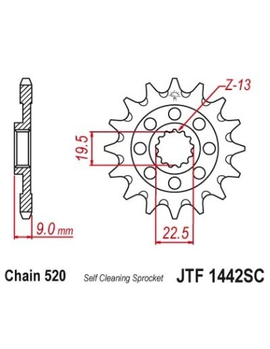 pinon de moto jt sprockets acero 13 dientes p 520 jtf1442 13