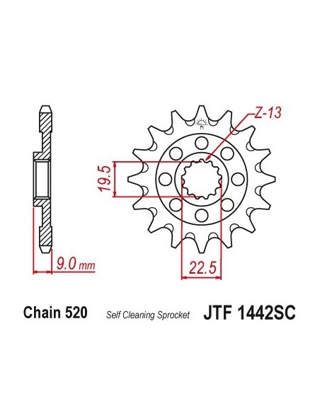 pinon de moto jt sprockets acero 13 dientes p 520 jtf1442 13