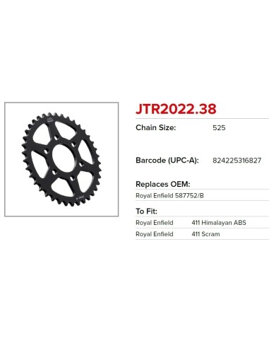 corona moto jt sprockets de acero de 38 dientes jtr2022 38