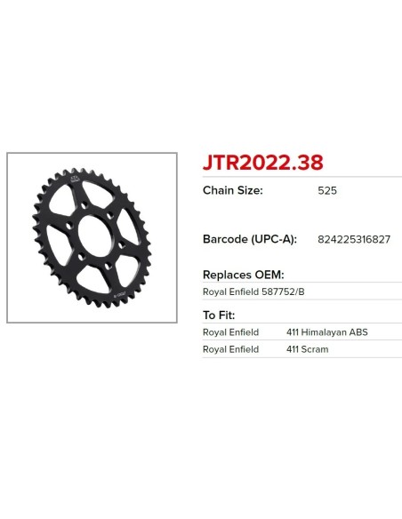 corona moto jt sprockets de acero de 38 dientes jtr2022 38