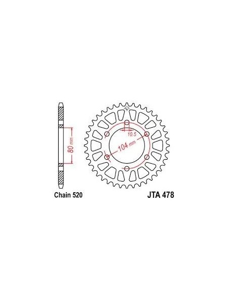 corona de aluminio moto 47 dientes p 520 jtr478 47al
