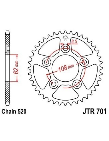 corona moto jt sprockets de acero de 45 dientes jtr701 45