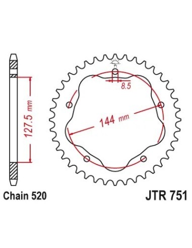 corona de aluminio jt sprockets moto 40 dientes p 520 75140aljts