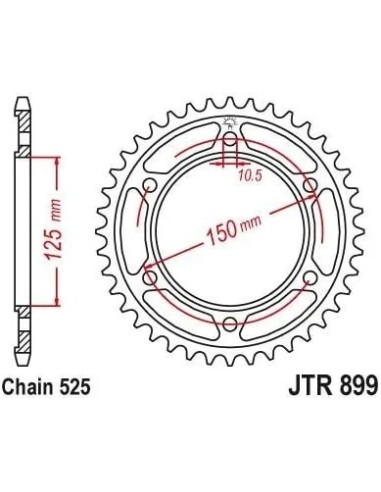 corona moto jt sprockets de acero de 42 dientes jtr899 42zbk