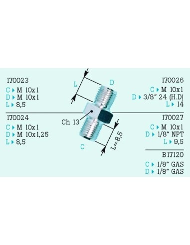 adaptador m10x1 cromado doble rosca frentubo 170023cr