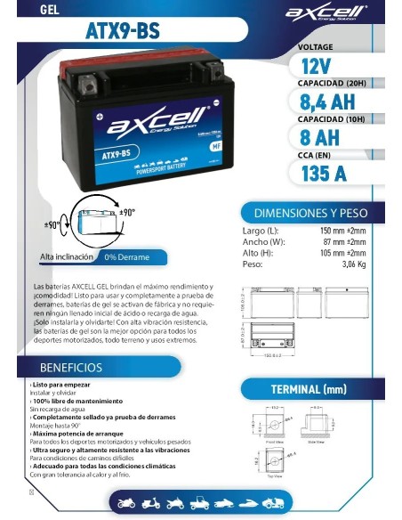 bateria moto axcell gel atx9 bs ytx9bs