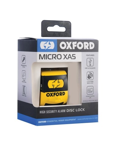 candado de disco oxford micro x45 con alarma amarillo negro lk213
