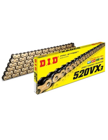 cadena did 520 vx3 114 pasos color oro y acero con remache 28831147z