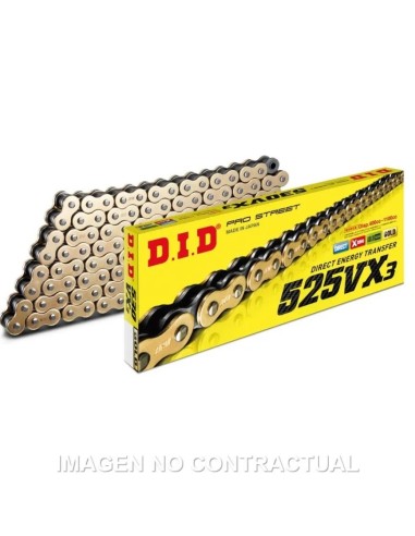 cadena did 525 vx3 128 pasos color oro y acero con remache 28841287z