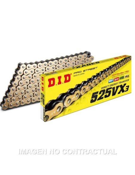 cadena did 525 vx3 128 pasos color oro y acero con remache 28841287z