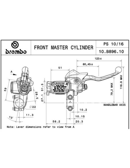 bomba de freno delantero brembo racing ps 10x16 husqvarna ktm ref 10b89610