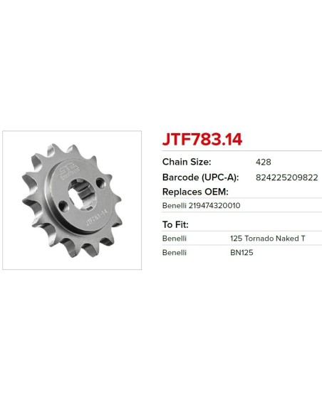 pinon de moto jt sprockets de acero de 14 dientes jtf783 14
