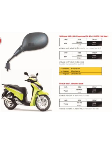Espejo Derecho Honda Sh 125-150I 2009 - FAR7154