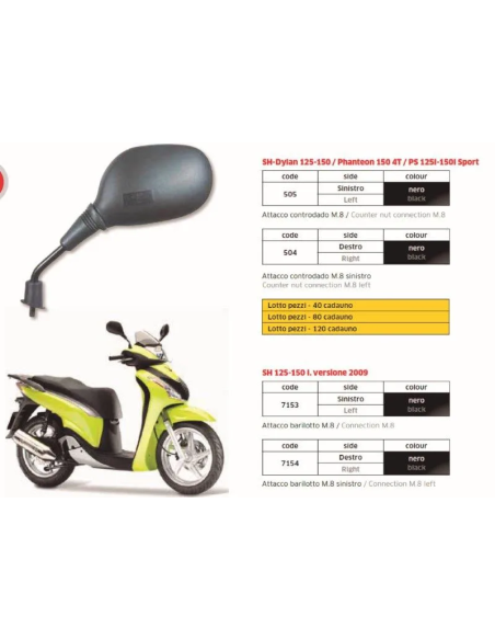 Espejo Derecho Honda Sh 125-150I 2009 - FAR7154