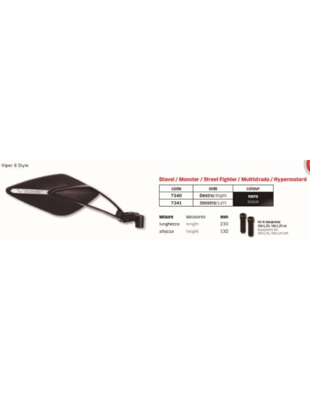 Espejo Izdo Viper N.8Style Negro 230Mm - FAR7340