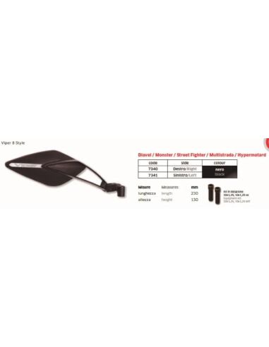 Espejo Izdo Viper N.8Style Negro 230Mm - FAR7341