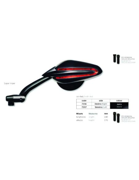 Espejo Super Viper Negro Con Intermitente Dcho - FAR7356