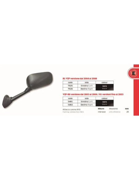 Espejo Yamaha R-6 03-06 R1 03 Dcho - FAR5482