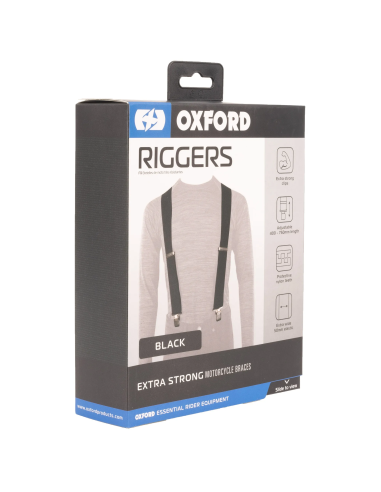Tirantes moto Oxford Riggers CA050 negro 50 mm ajustables 400–750 mm
