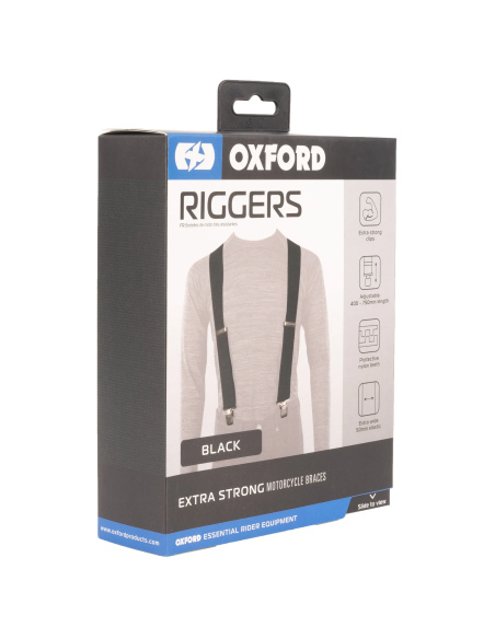 Tirantes moto Oxford Riggers CA050 negro 50 mm ajustables 400–750 mm