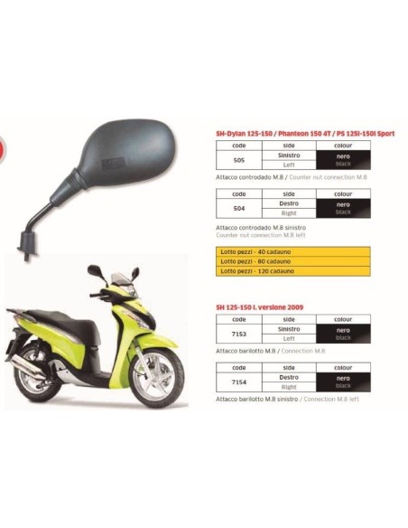 espejo izquierdo honda sh 125 150i 2009 far7153