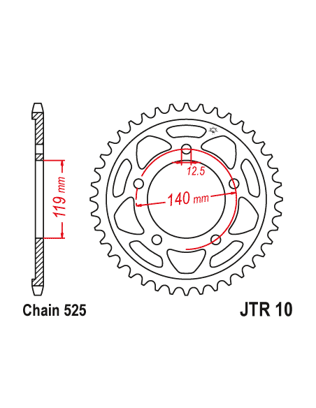 corona moto jt sprockets de acero de 45 dientes p 525 jtr10 45
