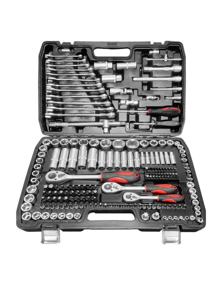 maletin de carraca 1 4 3 8 y 1 2 218 piezas toolhub 9020 para taller moto y auto