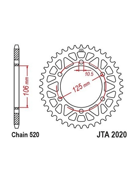 corona trasera jt sprockets jta2020 47blk racelite 47 dientes paso 520 negra