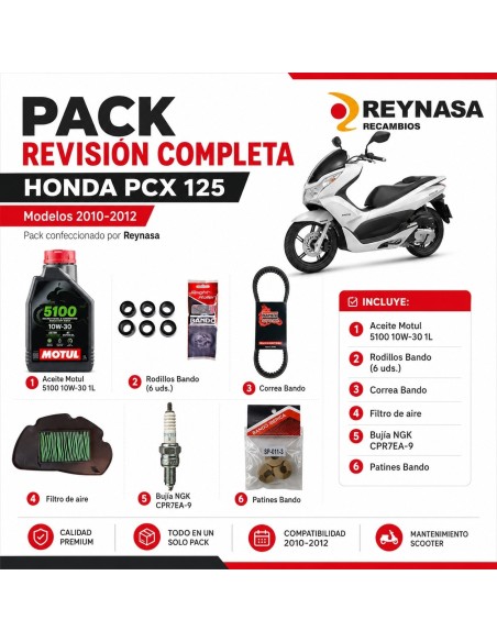 Kit de mantenimiento Honda PCX 125 2010-2012 Motul Bando NGK con filtro de aire