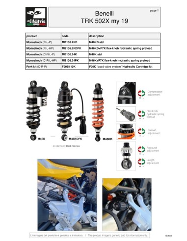 amortiguador trasero matris kd para benelli trk 502x mb106 2kd