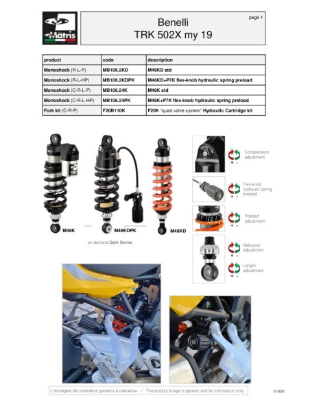 amortiguador trasero matris kd para benelli trk 502x mb106 2kd