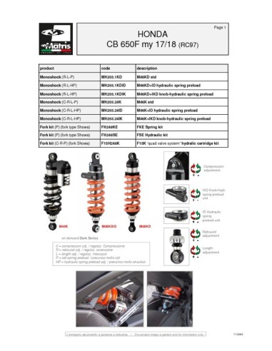 amortiguador trasero matris honda cb 650f 17 18 mh255 24k