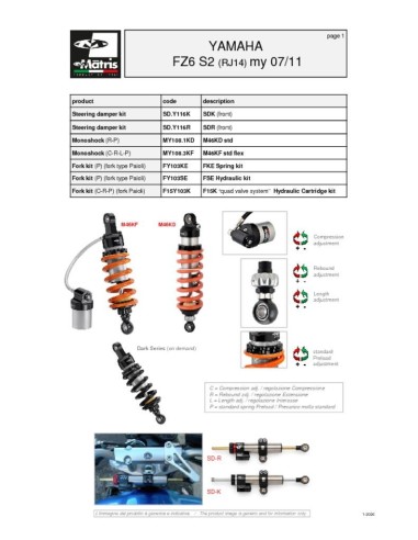 amortiguador trasero matris yamaha fz6 my108 1kd