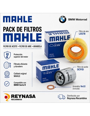Pack de filtros Mahle OC91D LX578 con arandela 16x22 para BMW Boxer serie R 850 1100 1150