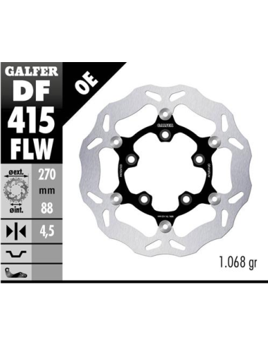 disco de freno delantero galfer df415flw wave flotante acero 270x4 5 mm