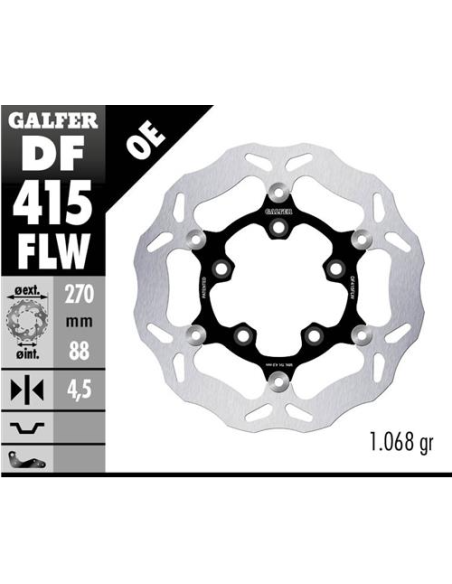 disco de freno delantero galfer df415flw wave flotante acero 270x4 5 mm