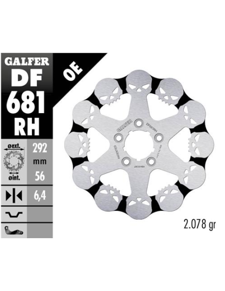 disco freno moto galfer skull design fijo df681rh