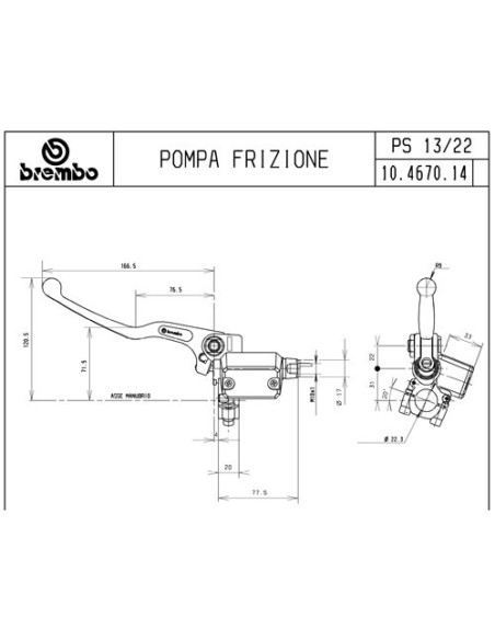 bomba de embrague brembo ps13 maneta fija 10467014
