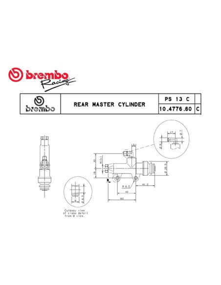 bomba de freno trasera brembo ps13c negro 40 mm 10477660