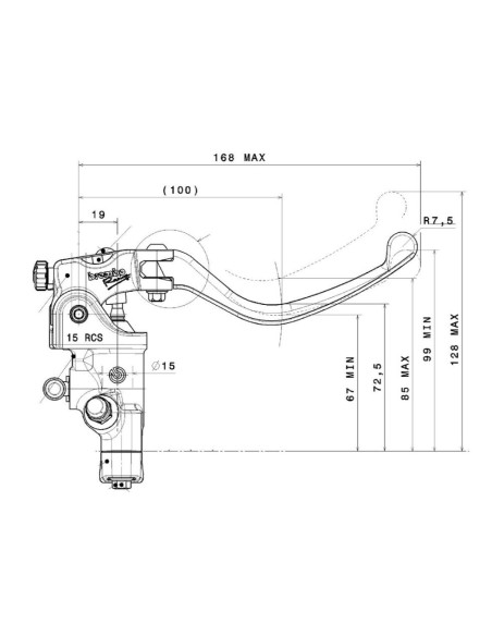 bomba de freno brembo racing hpk 15rcs maneta corta compatible abs 110a26320
