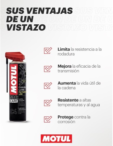 lubricante de cadena motul c4 chain lube factory line 114836 aerosol 100 ml