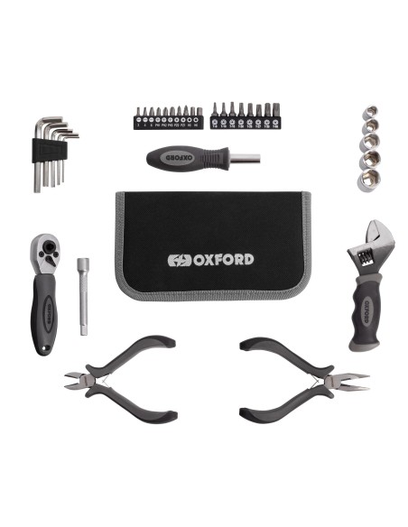 kit herramientas moto oxford tool kit pro v2 ox770v2 35 piezas bajo asiento con torx y car