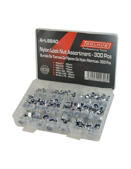 surtido tuercas autoblocantes nyloc toolhub 9840 metricas m3 m12 300 pzs