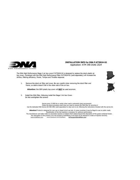 filtro de aire y kit admision dna para husqvarna svartpilen 125 p kt3n24 s2 combo